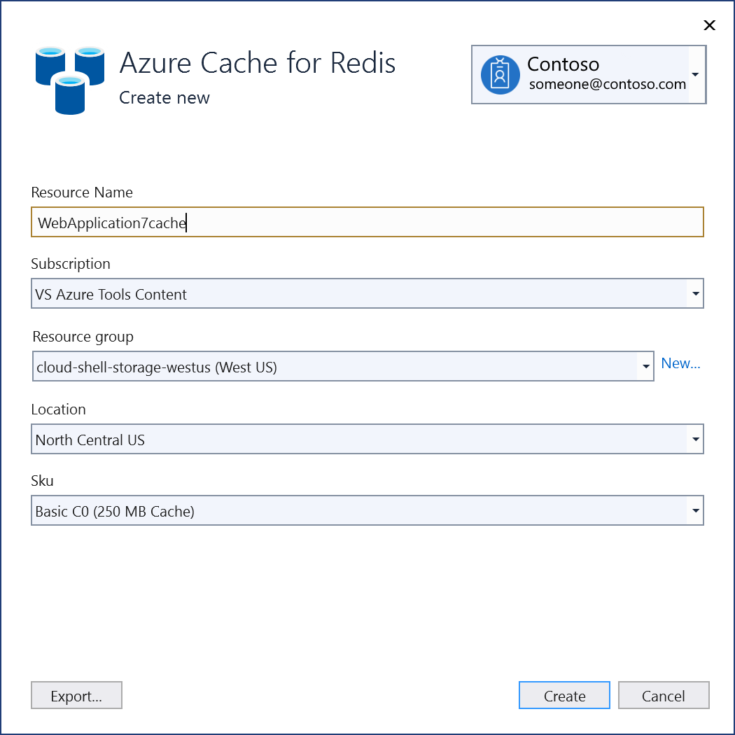 Screenshot: Azure Cache for Redis neue Seite erstellen. Erstellen ist hervorgehoben.