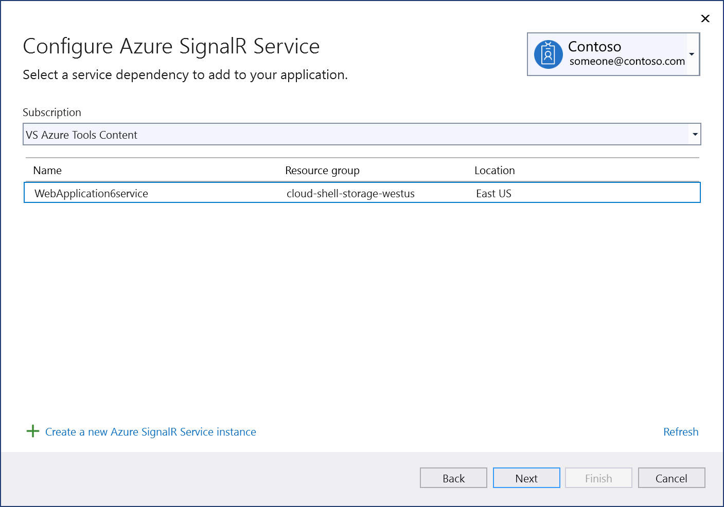 Herstellen einer Verbindung mit einer vorhandenen Azure SignalR-Komponente