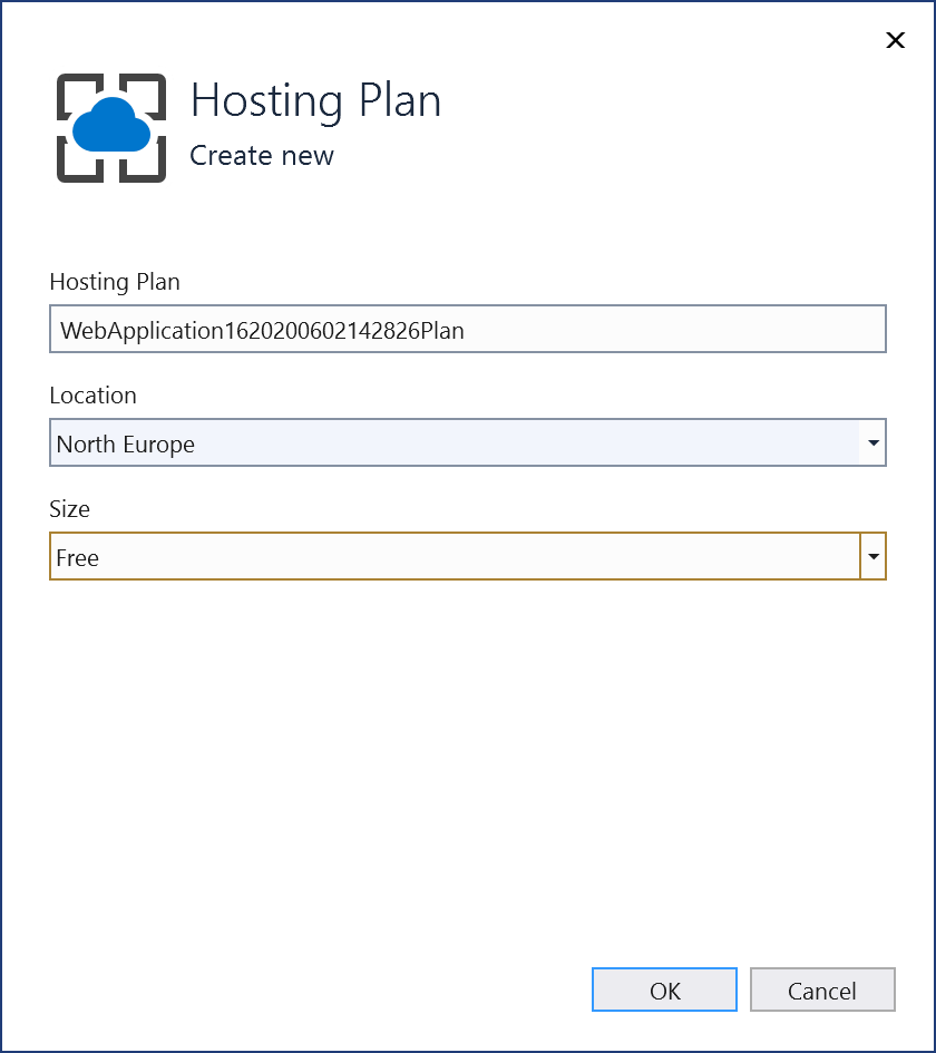 Screenshot: Optionen für den Hostingplan