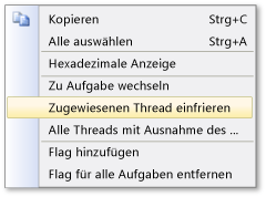 Kontextmenü „Thread“ im Fenster „Aufgaben“