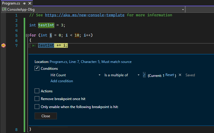 Anzahl der erreichten Breakpoints