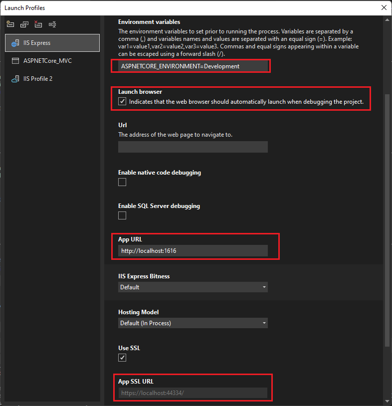 ASP.NET Core-Debuggereinstellungen