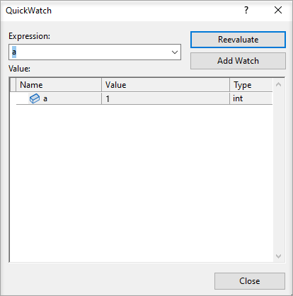 Screenshot of QuickWatch variable.