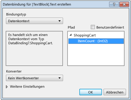 Create Data Binding dialog box