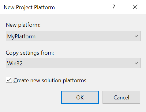 Die Auswahlmöglichkeit „Neue Plattform“ im Dialog „Neue Projektplattform“