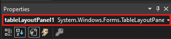 Screenshot zeigt das Eigenschaftenfenster mit dem TableLayoutPanel-Steuerelement.