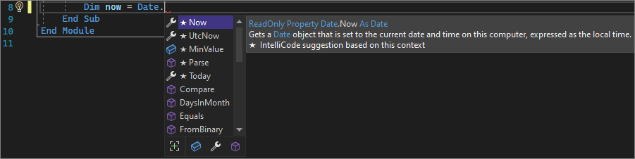 Screenshot: IntelliSense-Memberliste