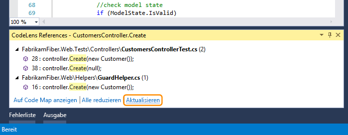 Schaltfläche „Aktualisieren“ in CodeLens-Verweise