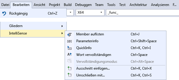 IntelliSense menu