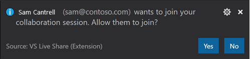 Genehmigungsanforderung für einen Beitritt zur Sitzung in Visual Studio Code