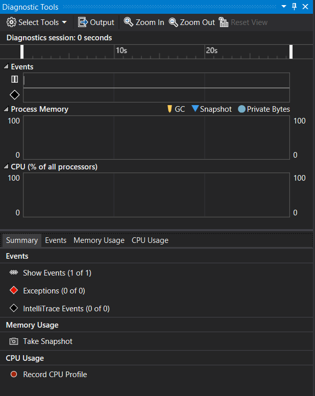 Screenshot mit der Registerkarte „Zusammenfassung der Diagnosetools“.