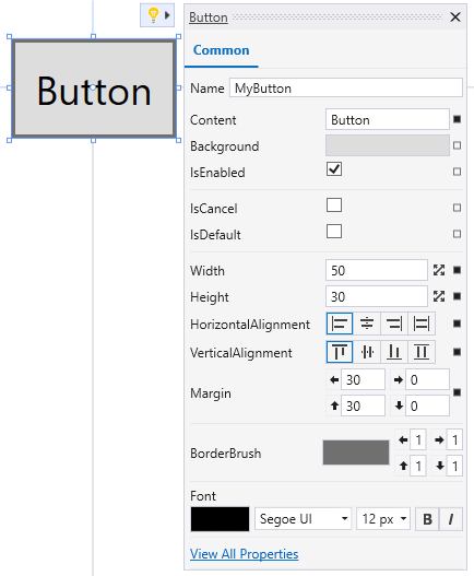 XAML-Designer-Schnellaktionen auf einer Schaltfläche