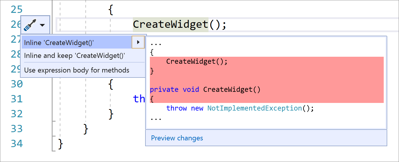 Inlinemethodenrefactoring zum Entfernen der Deklaration