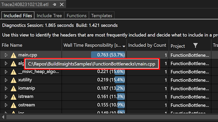 Build Insights-Pfadanpassungen