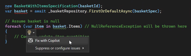 Beheben von Code mit GitHub Copilot von der Glühbirne aus