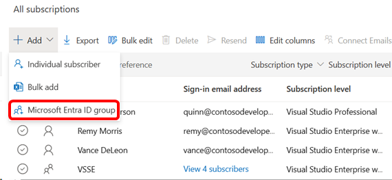 Wählen Sie Massen hinzufügen mit Microsoft Entra ID