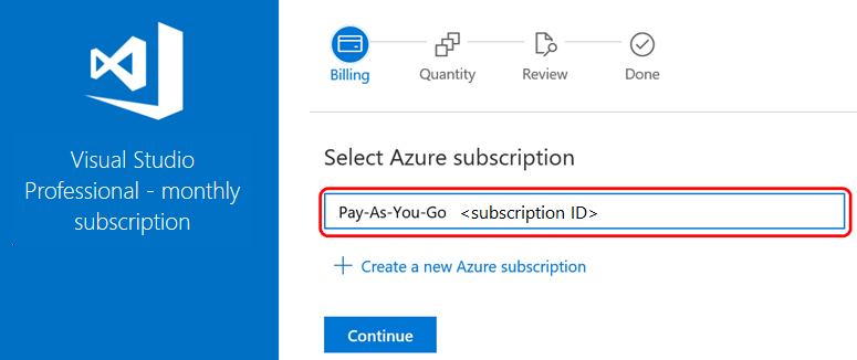 Azure-Abonnement für die Abrechnung auswählen