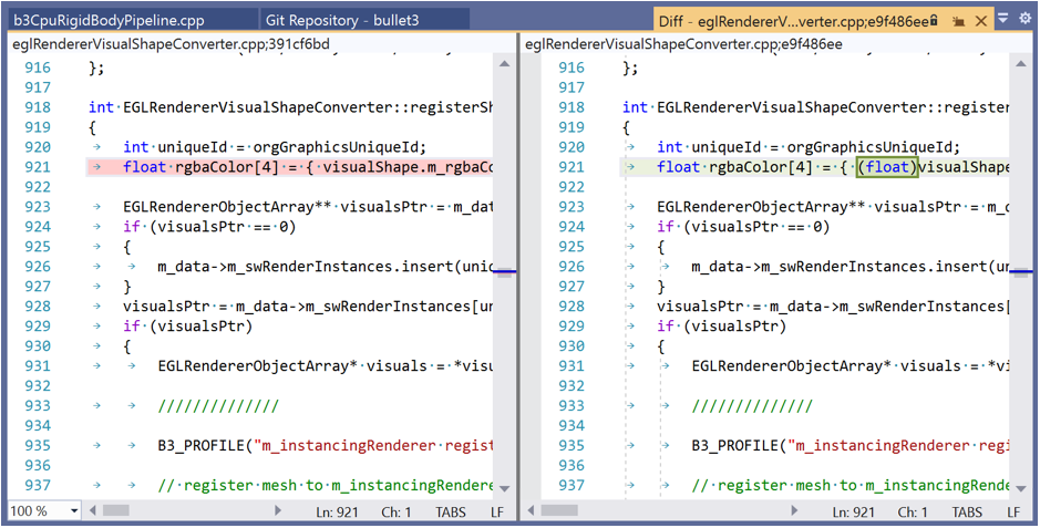 Der Zeilenvergleich von Dateiversionen in Visual Studio 