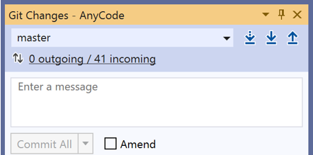 Das Git-Änderungen-Fenster zeigt das Indikator-Dropdown-UI-Element in Visual Studio 