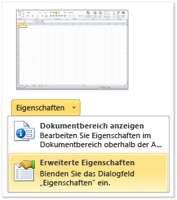 Erweiterte Eigenschaften in Excel.