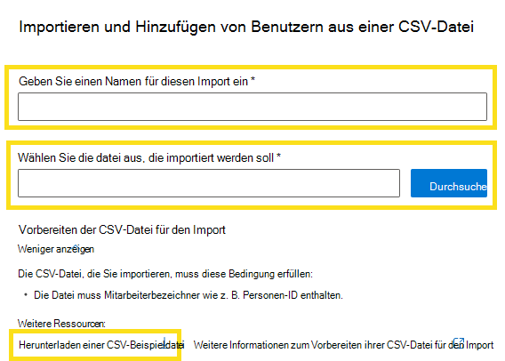 Screenshot: Importieren neuer Benutzer aus einer CSV-Datei