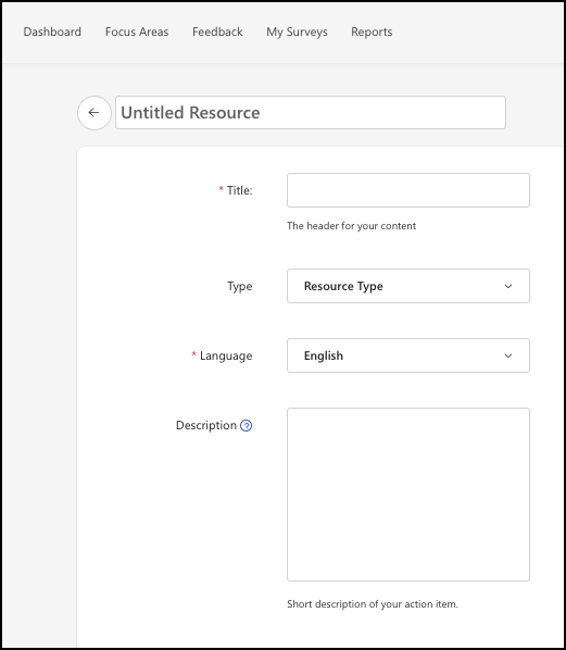 Screenshot des Fensters, das geöffnet wird, um eine neue Inhaltsressource zu benennen und zu identifizieren.