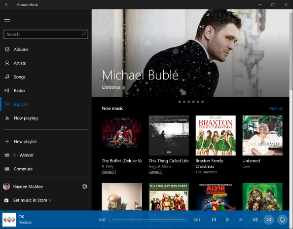 Darstellung der Groove Music-Anwendung im dunklen Modus