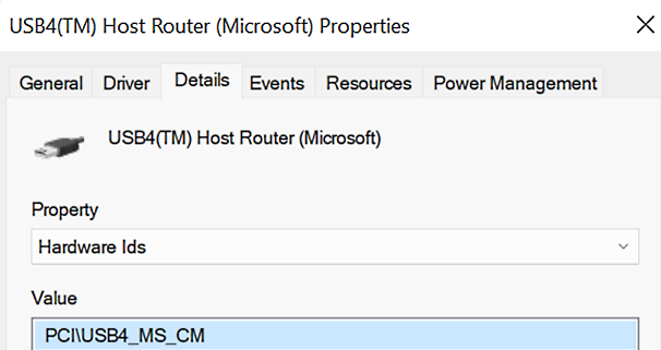 Der Screenshot der Hardware-ID für den PCIe-basierten Host-Router.