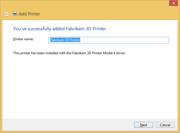 „fabrikam 3d drucker installiert“.