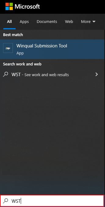 Screenshot des Windows-Suchergebnisses für „WST“.