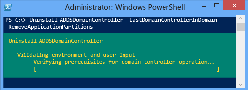 Beispiel für Uninstall-ADDSDomainController -LastDomainControllerInDomain in PowerShell