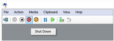 Screenshot: Screenshot, der die Schaltfläche „Herunterfahren“ von Hyper-V-Manager zeigt.