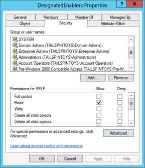 Screenshot: Schaltfläche „Erweitert“ auf der Registerkarte „Sicherheit“.