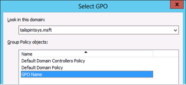 Screenshot: Hier wählen Sie das gerade erstellte Gruppenrichtlinienobjekt aus, wenn Sie das Gruppenrichtlinienobjekt mit den Organisationseinheiten von Mitgliedsserver und Arbeitsstationen verknüpfen.