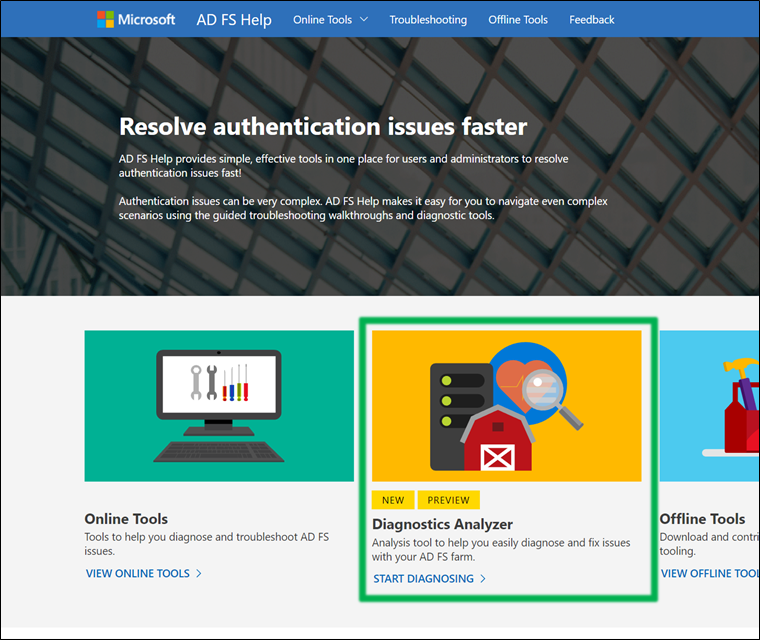 AD FS diagnostics analyzer tool on AD FS Help