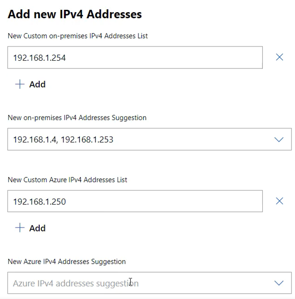 Bereich „IPv4-Adressen hinzufügen“ mit Informationen