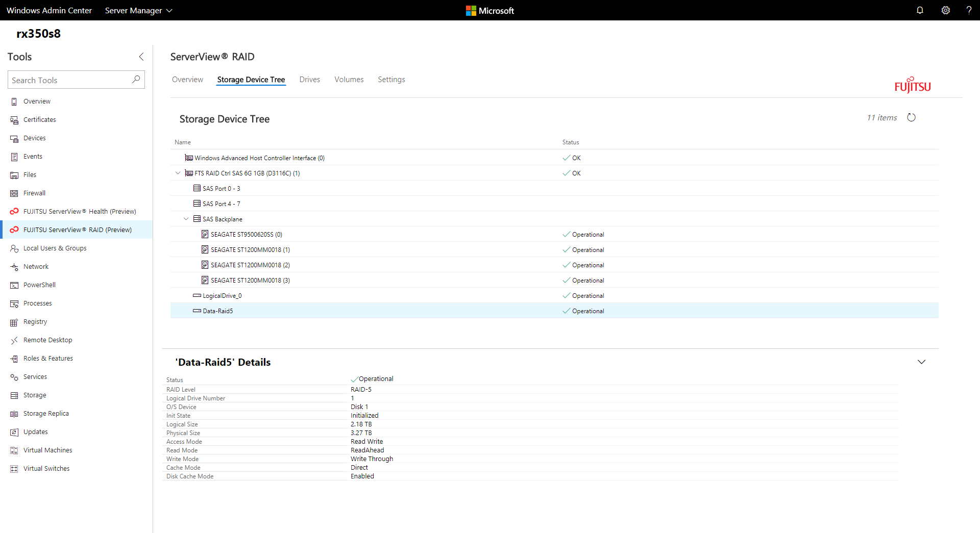 Fujitsu extension - RAID tree view