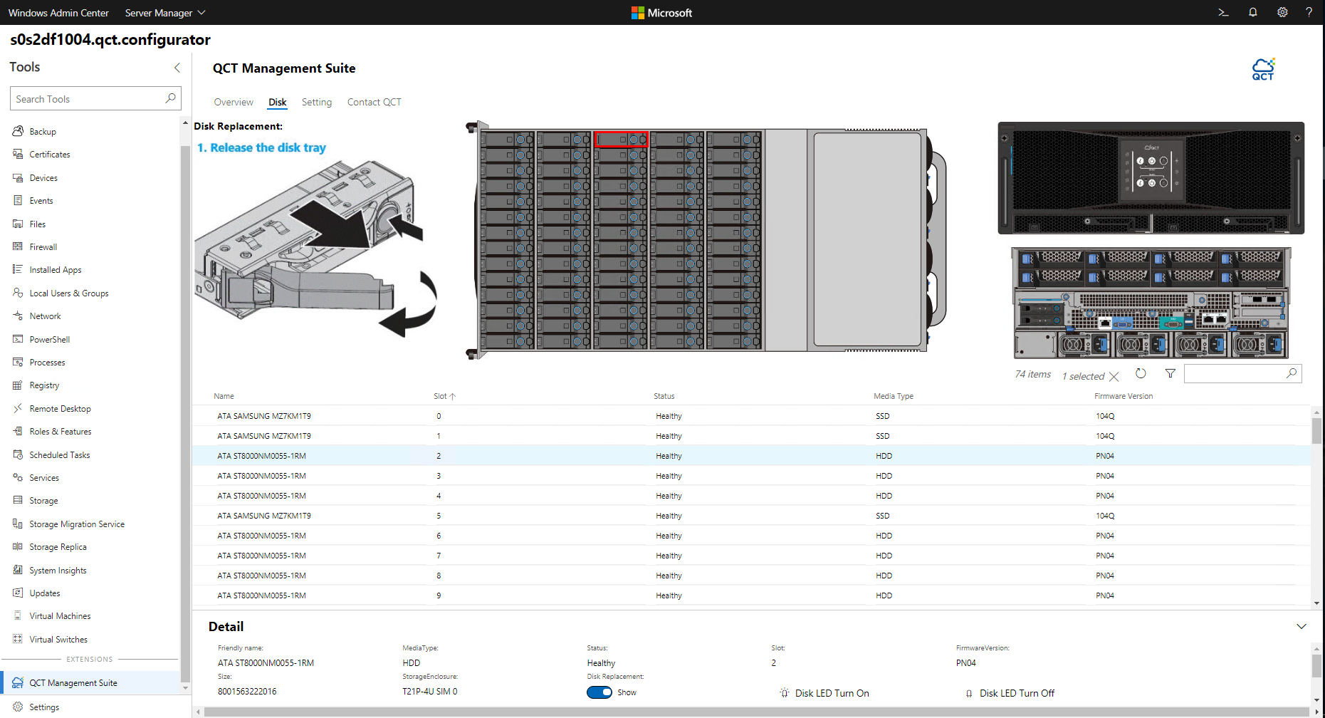 Screenshot des Features „Austausch von Datenträgern“ der QCT-Erweiterung