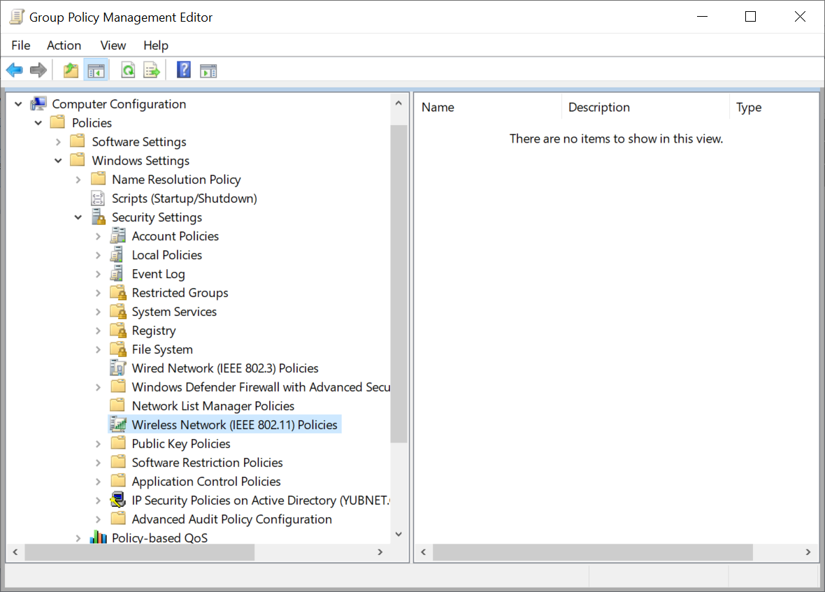 Screenshot: Option „Richtlinien für Funknetzwerke (IEEE 802.11)“ im Gruppenrichtlinienverwaltungs-Editor