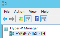 Screenshot, der den Namen eines Hostcomputers zeigt, der im linken Bereich unter Hyper-V-Manager aufgeführt ist.