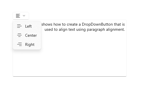 Eine Dropdown-Schaltfläche mit den Ausrichtungsbefehlen