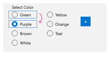 Beispiel für die vertikale Tastaturnavigation in einer RadioButtons-Gruppe mit mehreren Spalten oder Zeilen