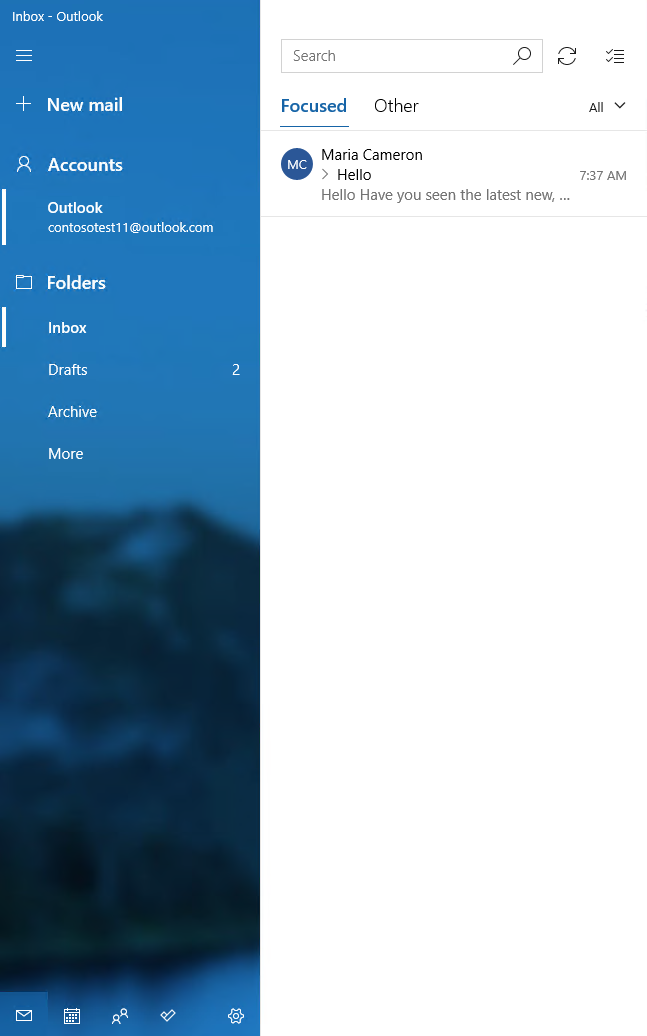 Zugeschnittener Screenshot der Windows Mail-App mit Meldung der Benutzeroberfläche mit Anleitungen