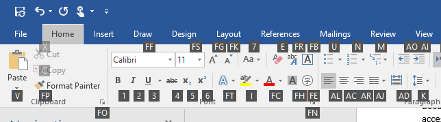 Sekundäre Zugriffstasten in Microsoft Word