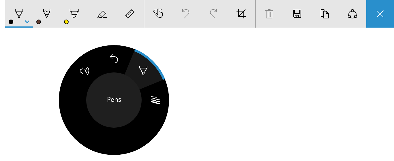 Surface Dial-Menü mit Stiftauswahltool für die Windows Ink-Symbolleiste