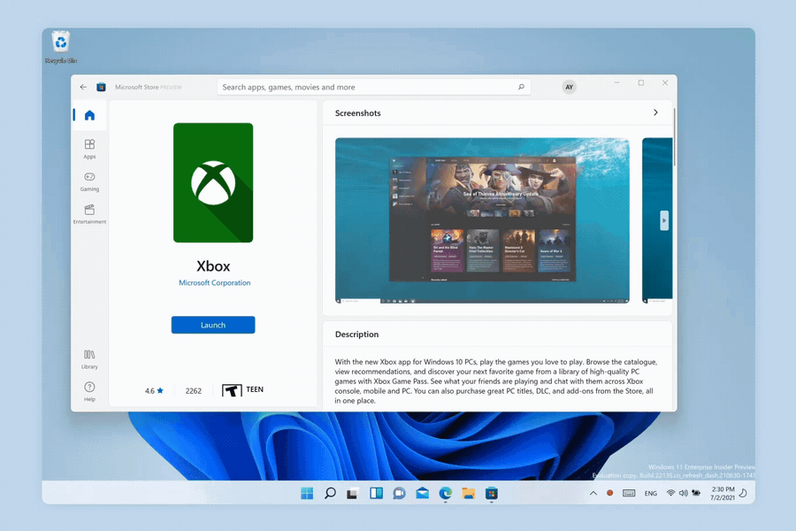 Ein animiertes Bild der Microsoft Store-App, das ein Bild auf einer Seite anzeigt, das zu einer vergrößerten Ansicht des Bilds animiert wird.