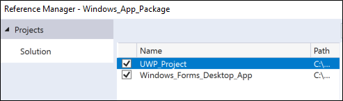 Auswählen eines UWP-Projekts