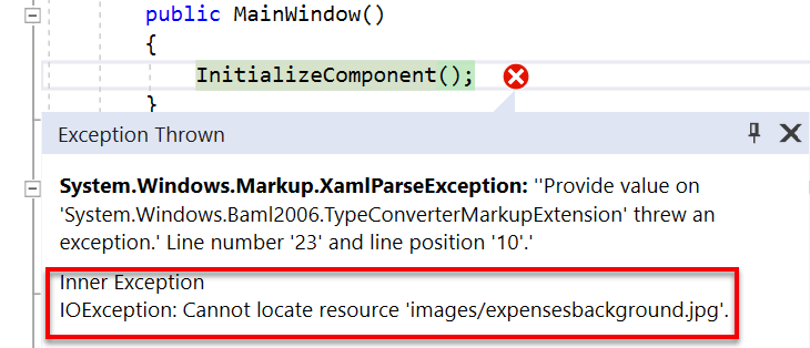 In Visual Studio angezeigte Ausnahme