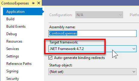 .NET Framework-Version 4.7.2 für das Projekt