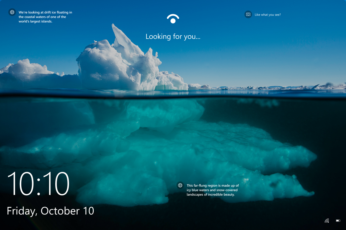 Screenshot des Windows 10 Sperrbildschirms mit aktiviertem Windows-Blickpunkt